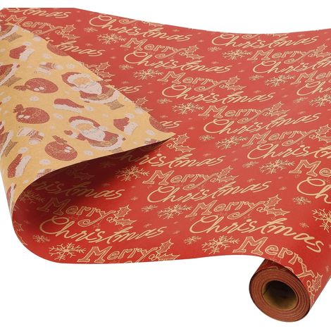 1 Rouleau Kraft Papier Cadeau de Noël, 43cm×15m Recyclable Papier d'Emballage pour Noël, Anniversaire, Emballage Cadeau (H:Joyeux Noël/Cloche) (1/5)