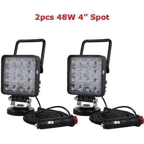 1/2 barres lumineuses LED 48 W/36 W avec support magnétique, projecteur large, pour voiture, 4x4, quad, camion, tracteur, bateau tout-terrain. 2 projecteurs 48 W à faisceau concentré. (1/5)