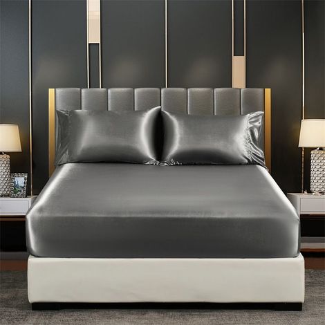 Drap de lit en satin de soie imitation, housse de matelas en satin au toucher frais (1/3)
