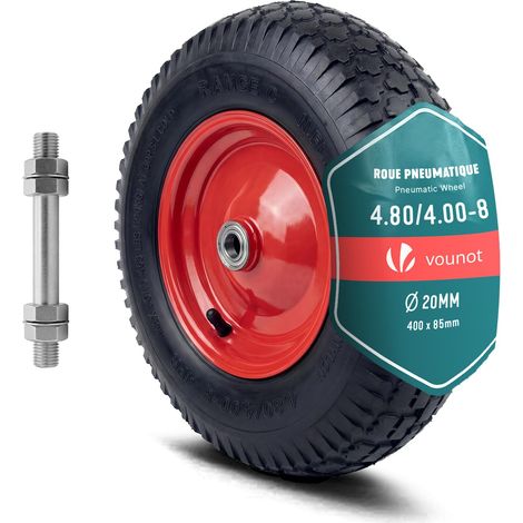 Roue Gonflable 4.80/4.00-8 Roue de Brouette 400x85mm avec Chambre à Air Alésage de 20 mm avec Axe Inclus et Roulements à Billes pour Diable Chariot et Remorque de Jardin (1/5)