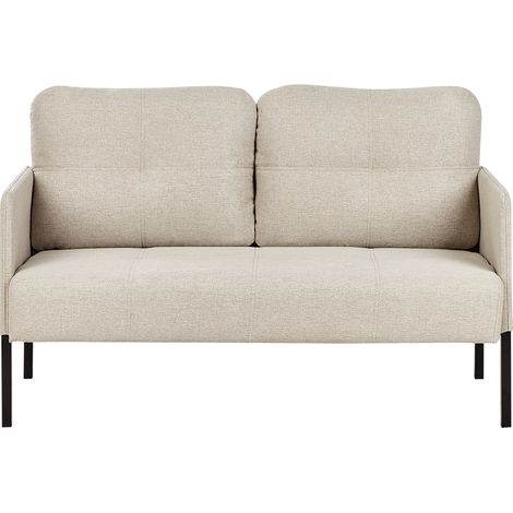 Sofá 2 plazas retro respaldo cojines acolchado patas de metal tela beige Lahti