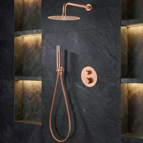 IMEX - Ducha Empotrada Termostática Serie Génova Oro Rosa Cepillado (1/5)