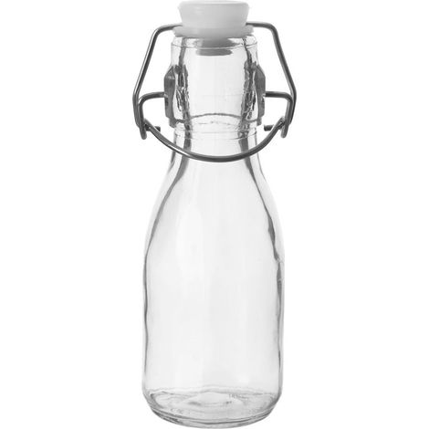Frasco pequeño de vidrio de 160 ml con cierre de pinza hermético.