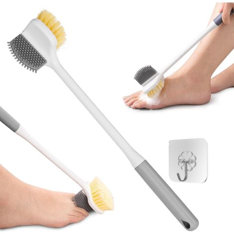 Fußbürste für die Dusche,Multifunktional Fußwaschbürste, Fussbürste mit Langem Stiel,Zehenspalt Reinigungsbürste,Peeling für Dusche,Duschbürste für Senioren,Doppelseitige Fußreiniger(Grau)