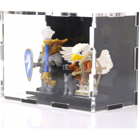 Vitrine mit schwarzem Hintergrund für 2 Lego-Figuren, schützt vor Staub und UV-Strahlung (1/5)