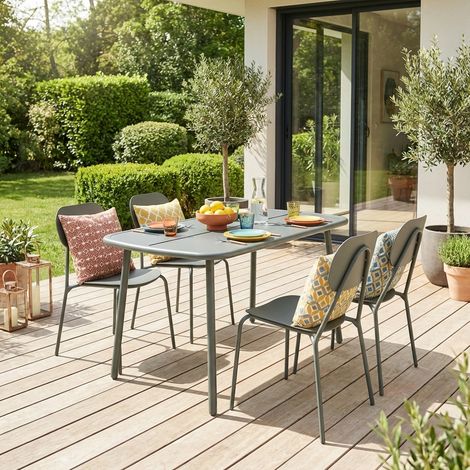 Table de jardin aluminium + 4 assises kaki - Avelia