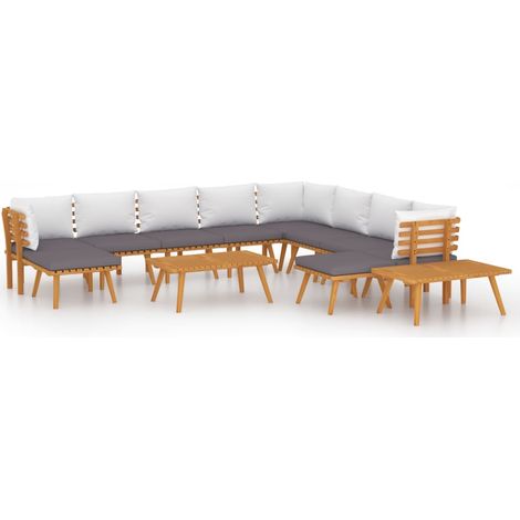 Maison Exclusive - 12-tlg. Garten-Lounge-Set mit Kissen Massivhol