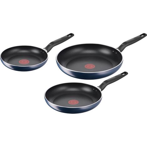 Lagostina 2100137595 Mirtillo Set 3 Padelle Antiaderenti Titanio Thermo-Signal 20 24 28 cm Tutti i Piani Cottura colore Blu Notte