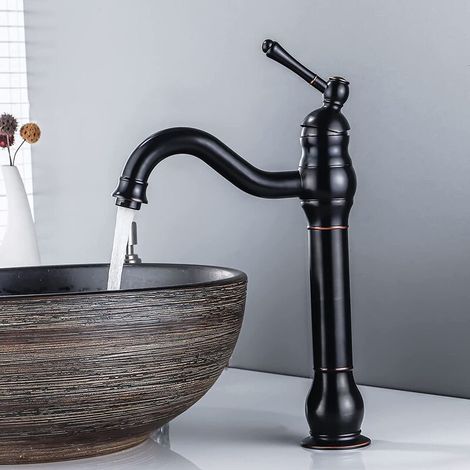 Robinet Lavabo Rétro Pivotant à 360° Mitigeur Monocommande Salle de Bain Bec Haut Eau Froide et Chaude Disponible Noir