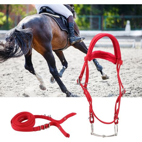 Bride rouge réglable pour cheval, harnais, têtière, mors amovible avec coussinet souple (1/5)