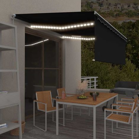 Auvent manuel rétractable avec store et LED 4,5x3 m Anthracite