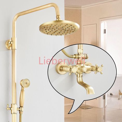 Ensemble de robinets de salle de bain et douche en laiton Antique, 8 pouces, support mural à double poignée, étagère de douche à main, systèmes chauds et froids, mélangeur système de douche de pluie (1/5)