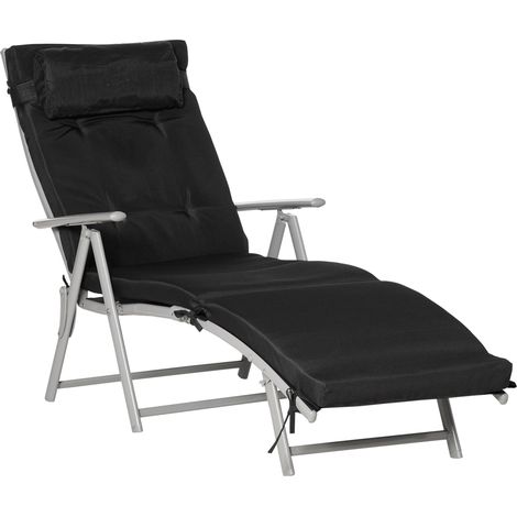 Chaise longue de plage pliable – Réglable sur 7 positions, matériaux résistants aux intempéries, coussin inclus. Matériaux : Textilène / Polyester / Métal. Dimensions : 137 x 63,5 x 100,5 cm. Couleur  (1/5)
