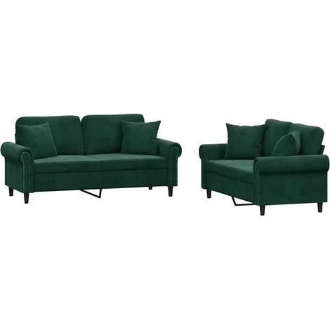 Maison Exclusive - Set di Divani 2 pz con Cuscini Verde Scuro in Velluto