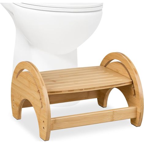 Tabouret de Salle de Bain ou WC, défécation optimale, en Bambou, H x L x P: 23 x 36 x 32 cm, Nature (1/5)