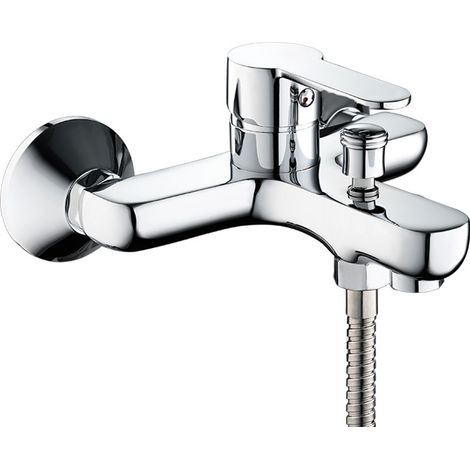 Mitigeur monocommande Bain Douche , robinet à montage mural, raccord fileté pour flexible en 1/2", rosaces métal incluses, chromé