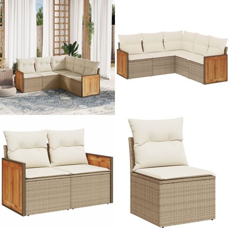 5-tlg. Garten-Sofagarnitur mit Kissen Beige Poly Rattan - Gartenmöbel - Rattan Möbel - Lounge Set - Esszimmergarnitur - Terrassenmöbel - Home & Living (1/5)