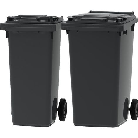 ESE France Lot de 2 Conteneurs Poubelles à déchets 2 roues - 120L & 240L - 100% Recyclé - Gris avec Couvercle Gris - Fabriqué en France (1/5)