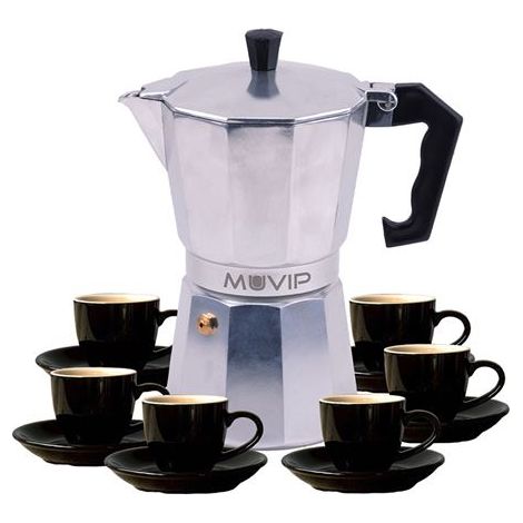 Muvip mv0604 caffettiera de alluminio - capacità 6 tazze - manico de bakelite resistente al calore ergonomico - adatto per piani di cottura elettrici, in vetroceramica, a gas e a induzione - colore al