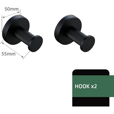 (2 crochets) Accessoires de salle de bain noirs, kit en laiton moleté, porte-papier toilette, porte-serviettes, étagère, porte-serviettes simple, porte-brosse WC, crochet (1/5)