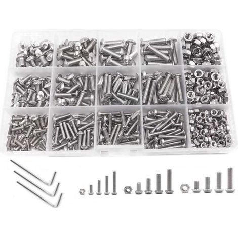 500-teiliges Schrauben- und Mutternset, inklusive Linsenkopf-Innensechskantschrauben und Edelstahlmuttern.
