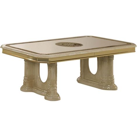 Table basse rectangulaire bois vernis laqué brillant beige et doré Vinza 130cm (1/2)