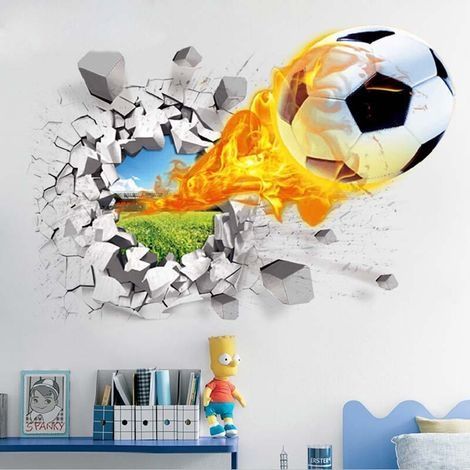 3d football stickers muraux salon chambre décalcomanie dessin animé garçons adolescents enfants enfants chambre mur art peintures murales papier peint affiche (gris) (1pcs) (1/4)
