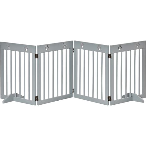 Freestanding Pet Gate 4 Panel Folding Wooden Dog Barrier w/ Support Feet