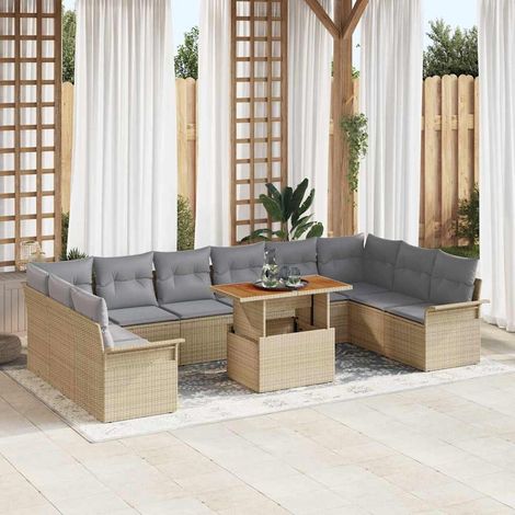 vidaXL Set Divano da Giardino con cuscino 11 pcs beige e grigio chiaro (1/5)
