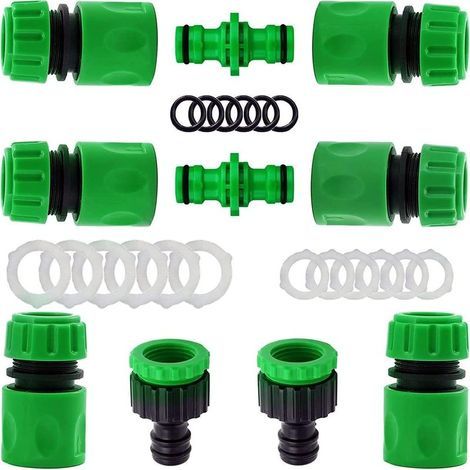 Lot de 10 Raccords d'arrosage Rapides Ensemble pour Tuyau d'arrosage (6Pcs 1/2" Tuyau Rapides Raccord,2Pcs Double connecteur,2Pcs Connecteur Nez de Robinet) (1/5)