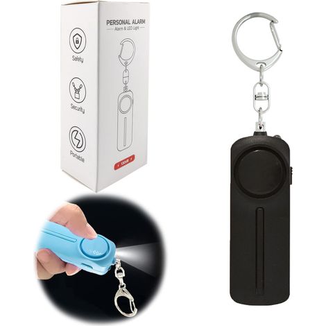 Alarme personnelle avec lumière LED, avertisseur sonore, sirène de sécurité, étanche, intensité sonore de 130 dB (noir) (1/5)