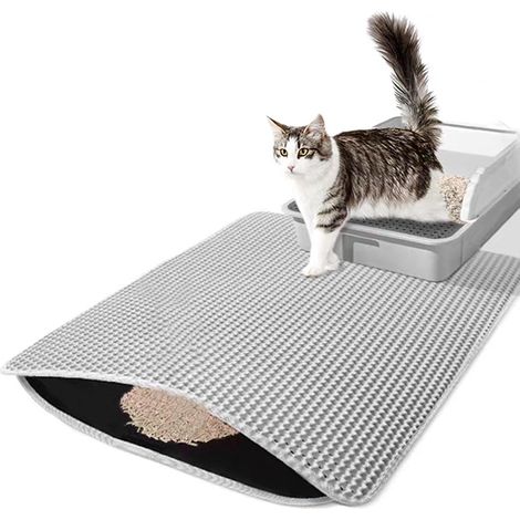 Tapis De Litière Pour Chat,30 x 45 Cm Tapis Litiere Chat Avec Couche Antidérapante,Imperméable,Tapis Litière Chat Double Couche En Nid d'Abeille Design Capture Efficace De La Litière (Gris) (1/5)