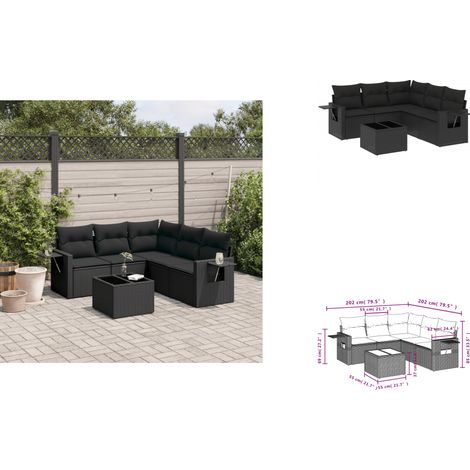 6-tlg. Garten-Sofagarnitur mit Kissen Schwarz Poly Rattan - Gartenmöbel - Sofasatz - Outdoor Möbel - PE-Rattan - Wetterfest (1/3)
