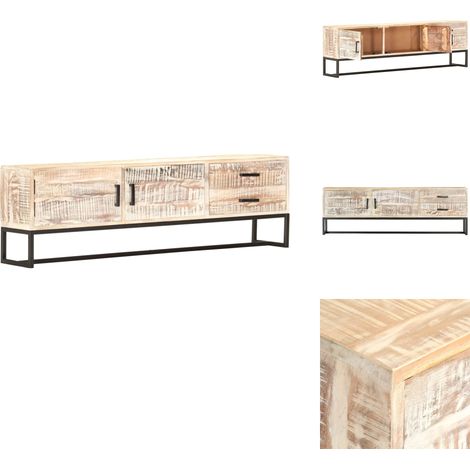 TV-Schrank Weiß 140 × 30 × 45 cm Massivholz Akazie - TV-Schrank - Massiver Holzschreibtisch - Wohnzimmerschrank - Akzidenzholzmöbel - Landhausmöbel (1/5)