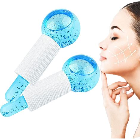 Boule de massage facial glacée bleue - 2 pièces, outil de soin visage froid, anti-poches et gonflements, spa à domicile (1/5)