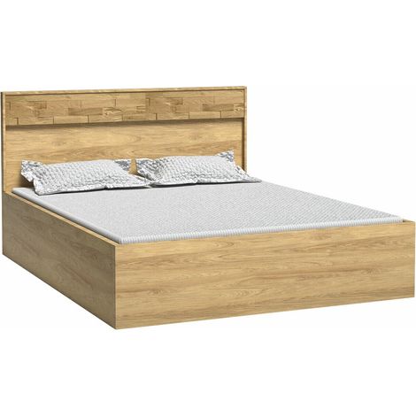 Cama Etrmoni 113, Luminoso madera + Roble, Doble, 160x200, Aglomerado laminado, Somieres, 167x207x100cm (1/2)