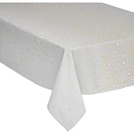 Nappe de Fêtes en coton Blanc avec étoiles Or 140 x 240 cm - Feeric Christmas