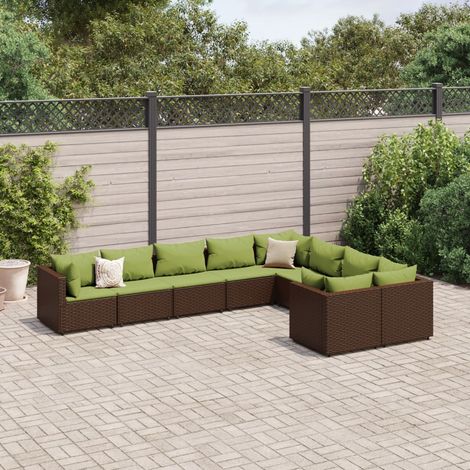 9-tlg. Garten-Sofagarnitur mit Kissen Braun Poly Rattan vidaXL (1/5)