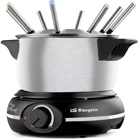 Orbegozo FDR 14 - Fondue eléctrica para 8 personas, 1,4 litros, queso, chocolate y carne, regulador de temperatura, tapa antisalpicaduras, olla extraíble acero inoxidable, 1500 W (1/5)