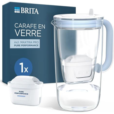 carafe filtrante en verre bleu clair 2,5 L incl. 1 filtre ALL-IN-1 réduit les PFAS et le calcaire (1/5)