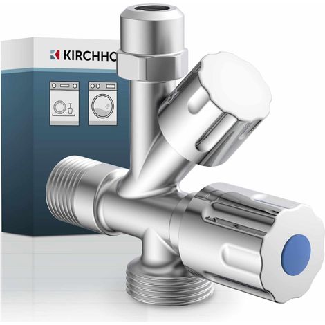 KIRCHHOFF Elettrodomestici valvola angolare universale con attacco per lavastoviglie, valvola di regolazione angolare da ½" per tubo dell'acqua fredda, rubinetto di intercettazione lavandino (1/5)