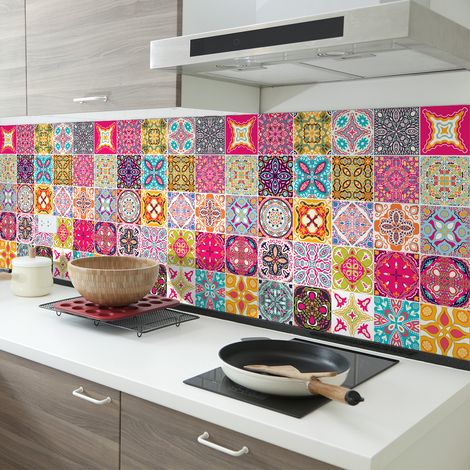 Sticker Mural Carrelage adhésif Cuisine Salle de Bain - 30 STICKERS CARREAUX DE CIMENT AZULEJOS ANASTASIA - 30stickers15x15cm (1/5)