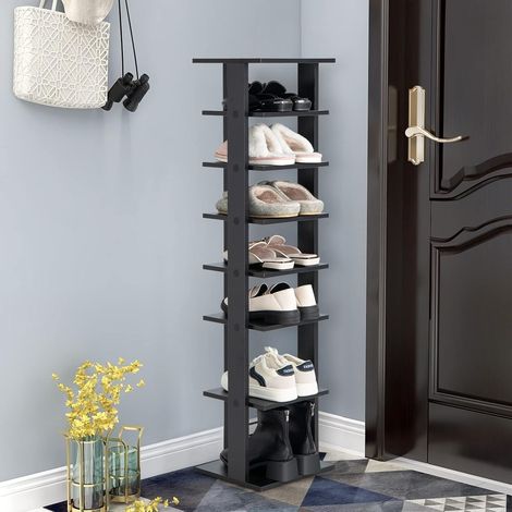 COSTWAY Scarpiera a 7 Ripiani, Scaffale Portascarpe in Legno con 2 Ripiani di Diverse Altezze, Scaffale Portaoggetti Multifunzione per Ingresso Soggiorno Camera da Letto, 28,5x25,5x110 cm (Nero) (1/5)