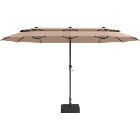 Parasol rectangulaire avec support, 380 x 200 cm, double parasol avec manivelle et protection UV pour terrasse, jardin, beige, 380x200cm (1/5)
