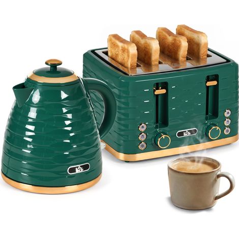 Ensemble grille-pain et bouilloire 2 en 1, 7 niveaux de brunissage, fonctions décongélation et réchauffage, vert (1/5)