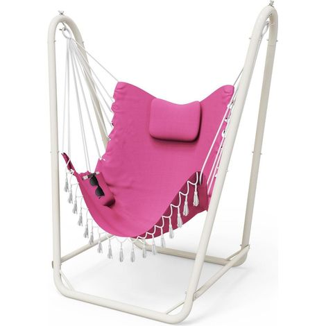 Hängesessel mit Gestell, bis 160kg belastbar, für Innen & Außen, Pink (1/5)