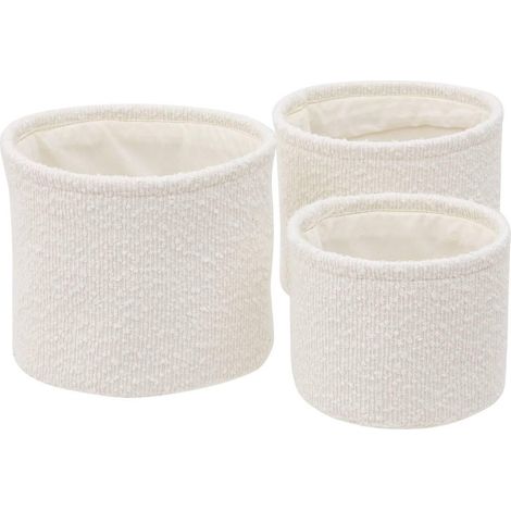 Lot de 3 Paniers de Rangement Bouclette "Yla" 18cm Blanc (1/5)