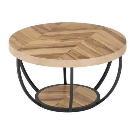 Table basse ronde en bois à deux niveaux avec pied en métal (1/5)