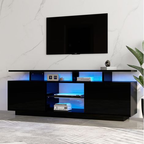 Mobile TV 140 cm con LED 16 colori, 2 ante, 5 vani aperti, nero DESVIAE (1/5)