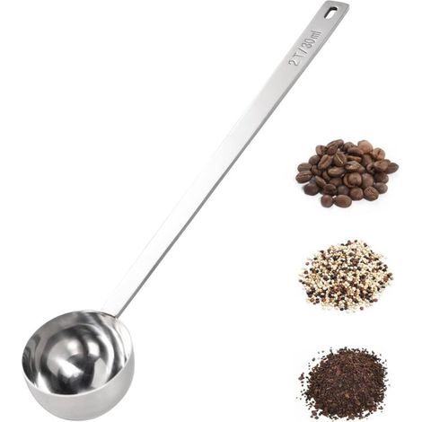 Doosu Cuillère doseuse à café en acier inoxydable 18/8, 25,9 cm, manche extra long, pour grains de café moulus, expresso, protéines en poudre, thé (30ml, Argenté) (1/5)